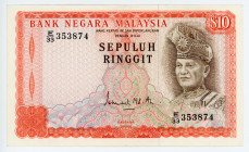 Malaysia 10 Ringgit 1972 - 1976 (ND)
P# 9a; # E/33 353874; XF-AUNC
