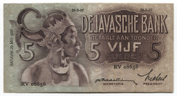 Netherlands Indies 5 Gulden 1934 - 1937 (ND)
P# 79a; #RV08656; Crispy; XF+
