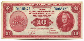 Netherlands Indies 10 Gulden 1943
P# 114a; #DK065477; XF-AUNC
