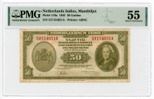 Netherlands Indies 50 Gulden 1943 PMG AU 55
P# 116a; # GV154651A; PMG 55 AUNC