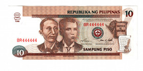 Philippines 10 Piso 1998 Fancy Number
P# 187b; UNC