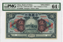 China Shanghai Bank of China 5 Yuan 1918 Speicmen PMG 64
P# 52ks