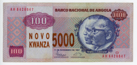 Angola 5000 Novo Kwanza on 100 Kwanzas 1987 - 1991 (ND)
P# 125; # AH 6428647; VF