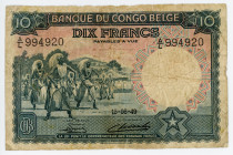 Belgian Congo 10 Francs 1949
P# 14E; # A/L 994920; F