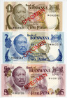 Botswana 1 - 2 - 5 Pula 1976 (ND) Specimen
P# 1; 2; 3 UNC
