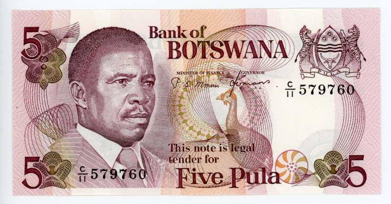 Botswana 5 Pula 1982 (ND)
P# 8c; #C/11 579760; UNC