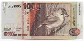 Cabo Verde 1000 Escudos 1992
P# 65a; # LP 333999; Fine Serial Number; UNC