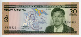 Congo Democratic Republic 20 Macuta 1970
P# 10b; # V855326; XF-AUNC