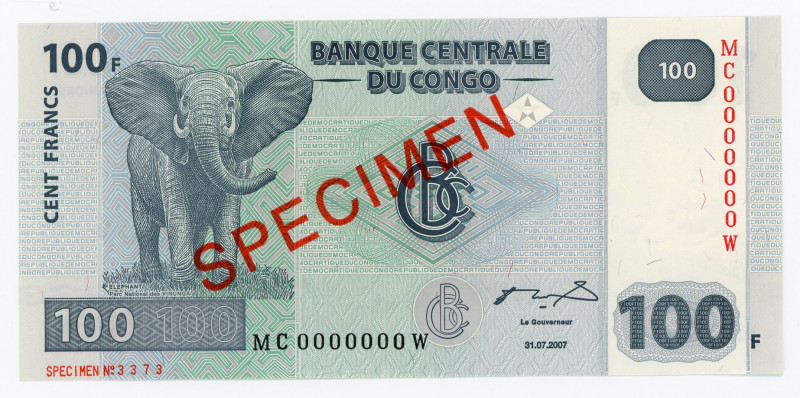 Congo Democratic Republic 100 Francs 2007 Specimen
P# 98s; #3373; #MC0000000W; ...