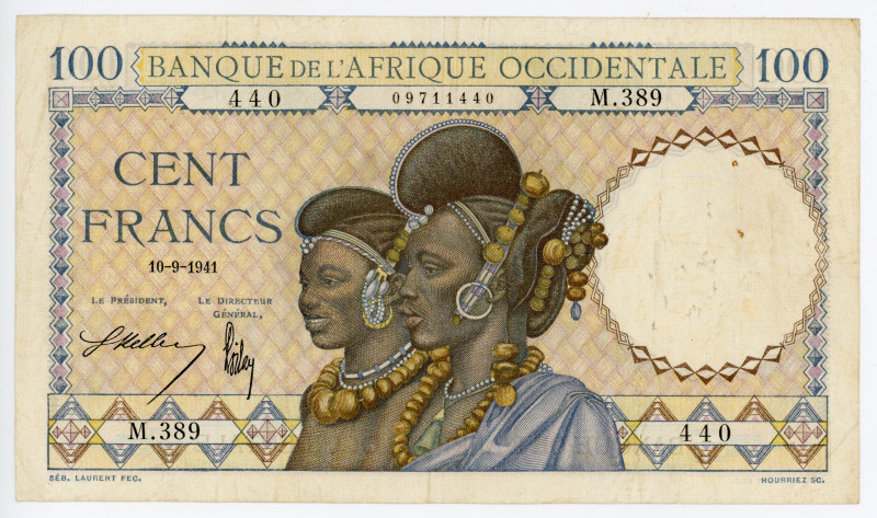 French West Africa 100 Francs 1941
P# 23; # M.389 440; VF