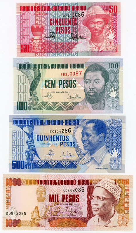 Guinea-Bissau Lot of 4 Banknotes 1990 - 1993
P# 10 - 13a; UNC