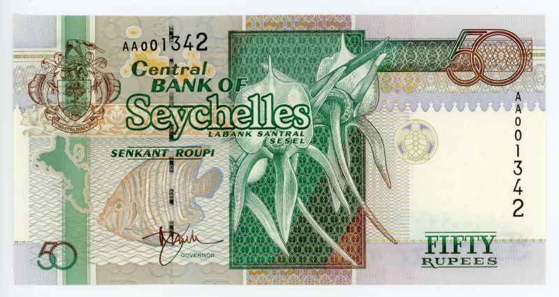 Seychelles 50 Rupees 1998
P# 38; #AA001342; UNC