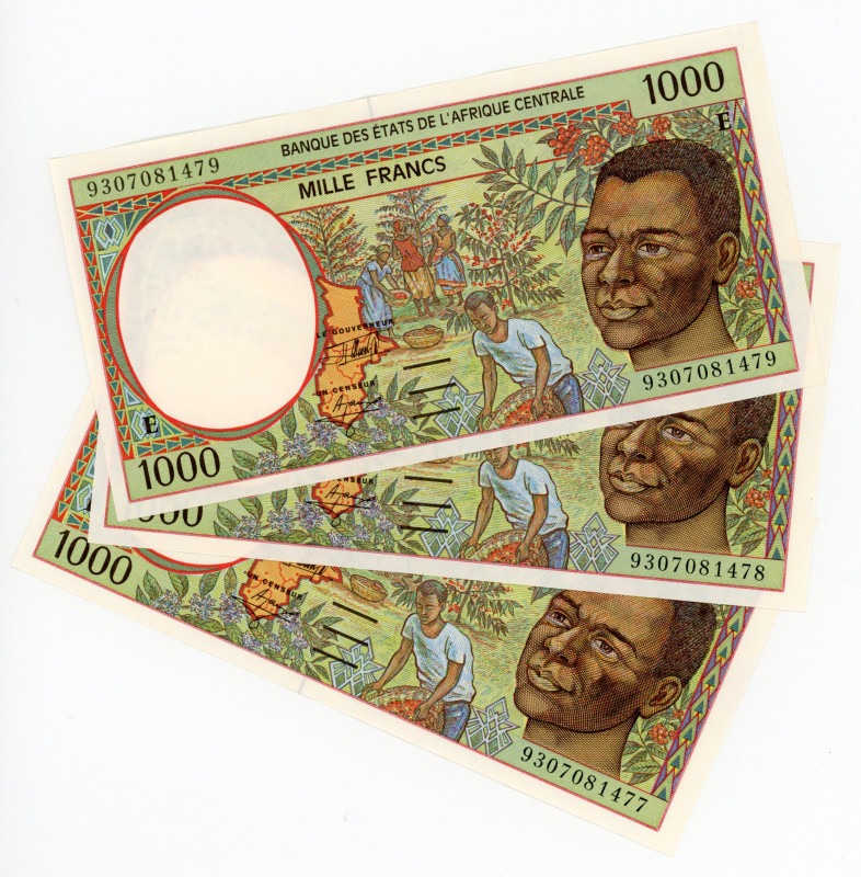 West African States Mauritania 3 x 1000 Francs 1993 E With Consecutive Numbers
...