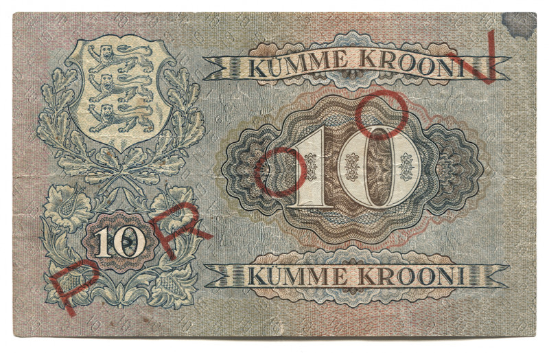 Estonia 10 Krooni 1937 Specimen
P# 67s; VF