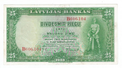 Latvia 25 Latu 1938
P# 21a; #B606104; XF+/AUNC-