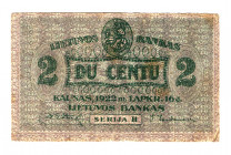 Lithuania 2 Centu 1922
P# 8; VF