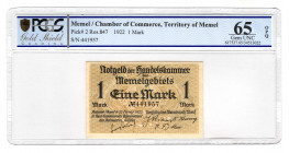 Lithuania Memel 1 Mark 1922 PCGS 65 OPQ
P# 2; UNC
