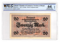 Lithuania Memel 20 Mark 1922 PCGS 64 OPQ
P# 6a; UNC