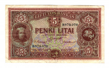 Lithuania 5 Litai 1929
P# 26; XF
