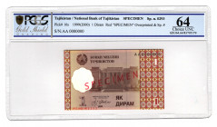 Tajikistan 1 Diram 1999 (2000) Specimen PCGS 64
P# 10s; UNC