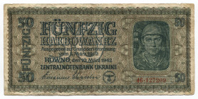 Ukraine 50 Karbowanez 1942 German Occupation WWII
P# 54; # 46 127209; Ukrainian Central Bank; VF+