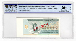 Ukraine 100000 Karbovantsiv 1993 Specimen PCGS 66 OPQ
P# 97s1; UNC