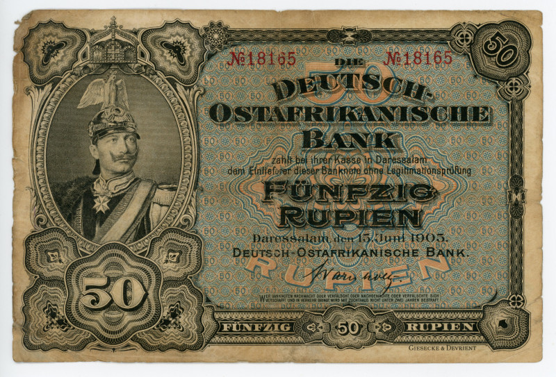 German East Africa 50 Rupien 1905
P# 3b; # 18165; F