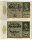 Germany - Weimar Republic 2 x 10000 Mark 1922
P# 70; F-VF