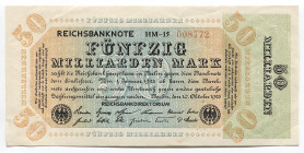 Germany - Weimar Republic 50 Milliarden Mark 1923
P# 120a; # 008772; XF-AUNC
