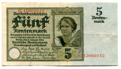Germany - Weimar Republic 5 Rentenmark 1926
P# 169; #13066942; VF-