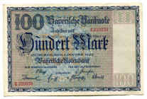 Germany - Weimar Republic Bavaria 100 Mark 1922
P# S923; #220038; XF