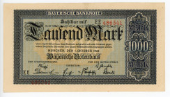 Germany - Weimar Republic Bavaria 1000 Mark 1922
P# S924; #EE486341; UNC