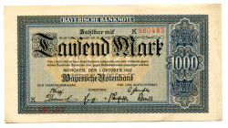 Germany - Weimar Republic Bavaria 1000 Mark 1922
P# S924; #980483; XF