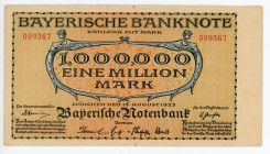 Germany - Weimar Republic Bavaria 1000000 Mark 1923
P# S929; #099367; VF
