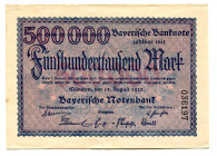 Germany - Weimar Republic Bavaria 500000 Mark 1923
P# S930; #036197; UNC