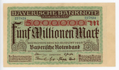 Germany - Weimar Republic Bavaria 5000000 Mark 1923
P# S932; #227824; XF+