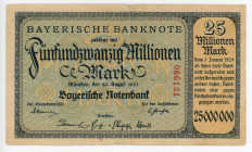 Germany - Weimar Republic Bavaria 25000000 Mark 1923
P# S933; #066121; Restorated with tape; VF