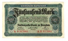 Germany - Weimar Republic Dresden 5000 Mark 1923
P# S957; VF+