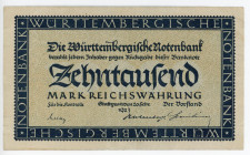 Germany - Weimar Republic Wurttemberg 10000 Mark 1923
P# S982; #232384; VF