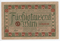 Germany - Weimar Republic Wurttemberg 50000 Mark 1923
P# S984; #A066036; VF