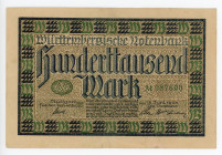 Germany - Weimar Republic Wurttemberg 100000 Mark 1923
P# S985; #M087600; XF