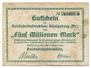 Germany - Weimar Republic Regional Railroad Office Königsberg 5 Millionen Mark 1923 2nd Issue
P# S1303; # 23928; VF+