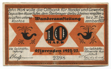 Germany - Weimar Republic East Prussia Königsberg Itinerant Exhibition 10 Mark 1922 Notgeld
Karpinski# 23.77; # 2398; AUNC