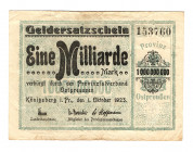 Germany - Weimar Republic Konigsberg 1 Milliard Mark 1923
Karpinski# 23.16A; VF+