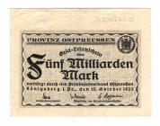 Germany - Weimar Republic Konigsberg 5 Milliard Mark 1923
Karpinski# 23.18; VF+
