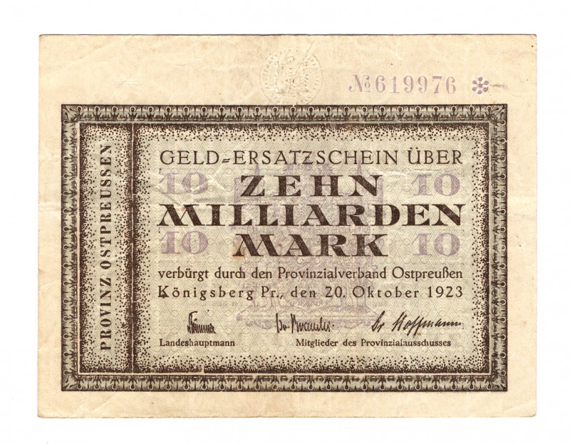 Germany - Weimar Republic Konigsberg 10 Milliard Mark 1923
Karpinski# 23.19A; V...