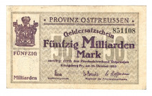 Germany - Weimar Republic Konigsberg 50 Milliard Mark 1923
Karpinski# 23.20A; VF