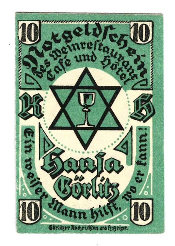 Germany - Weimar Republic Weinrestaurant Cafe and Hotel 10 Pfennig 1921 Jewish S...