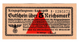 Germany - Third Reich Lagergeld 5 Reichsmark 1939
Ro# 520; UNC