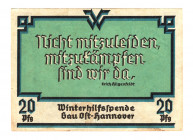 Germany - Third Reich Winterhelp Hannover 20 Pfennig 1940
Kroll# NL; AUNC